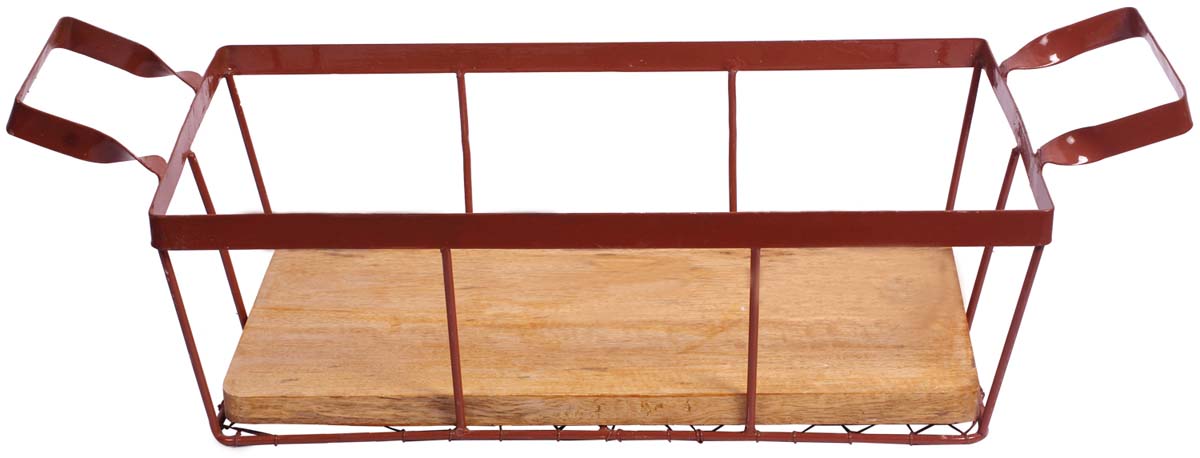 Handmade Brown Catchall Tray with Metal Wires at the Base - Cast in Iron - Separate Mango-Wood Board - Holders & Organizers - Home / Office Decor - Buy in Bulk Wholesale